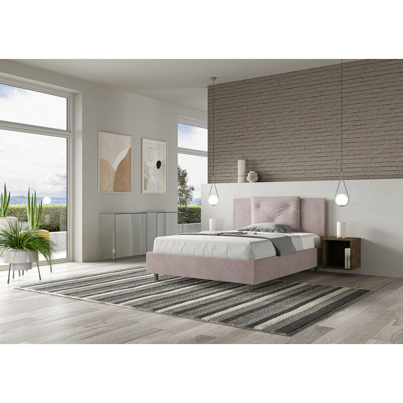 Letto imbottito Singolo 80x190 cm Appia - Contenitore - Microfibra - Grigio