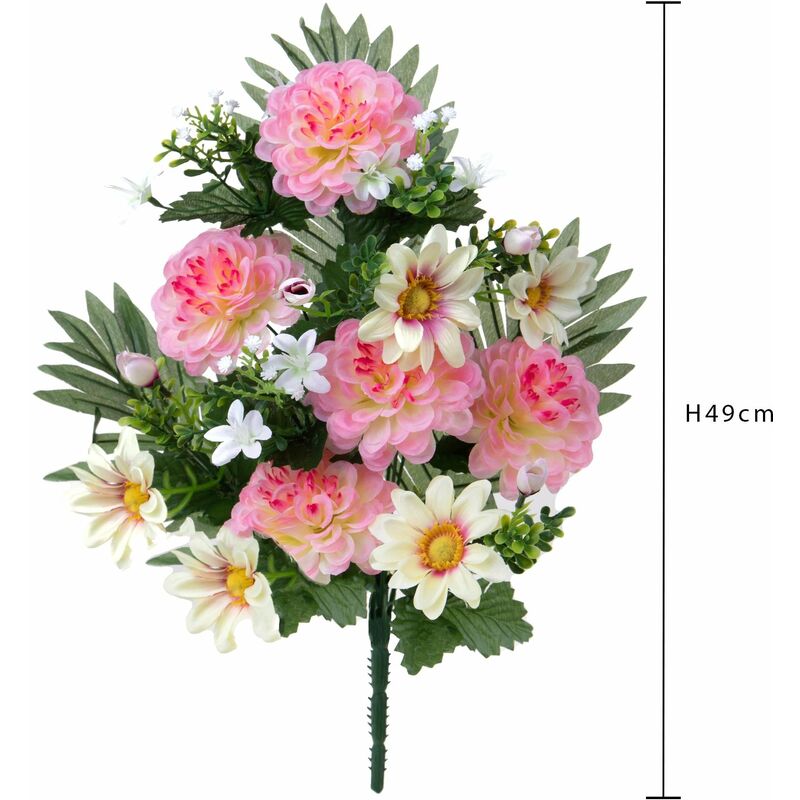 Set 3 Fiori Artificiali Frontale Dalia Margherita x12 49 cm