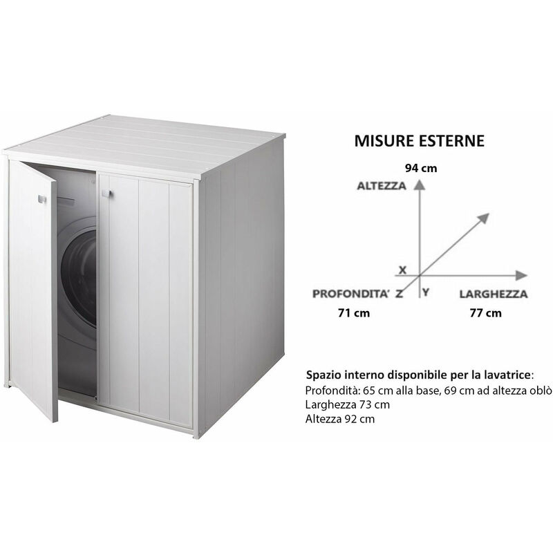 Mobile Coprilavatrice Xxl In Resina In Kit Per Interni/esterni Con Chiusura  Salvaspazio A Due Serrandine