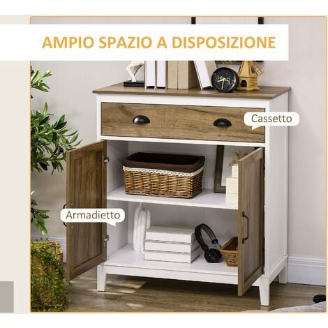 Mobile Multiuso 1 Cassetto 2 Ante 78,5x39x89,4 cm in Truciolato Bianco e  Legno