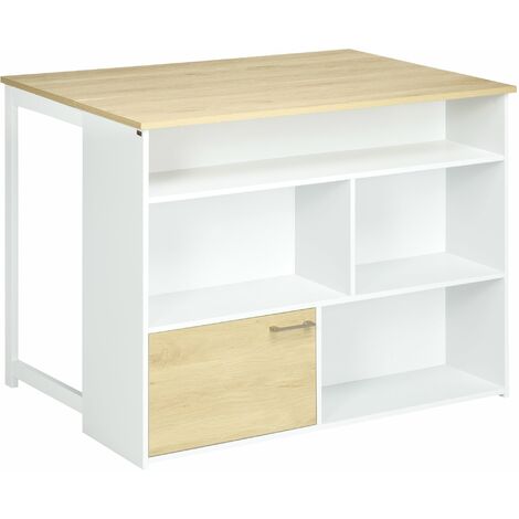 Isola da Cucina con Piano a Ribalta 116x79,5x91 cm in MDF Bianco e Legno Naturale