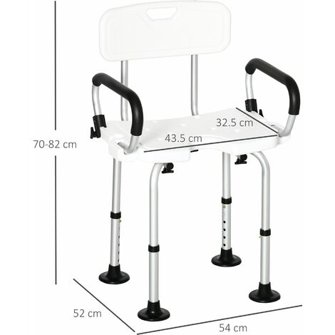 Sedia per Doccia con Braccioli 54x52x70-82 cm in Lega di Alluminio e HDPE  Bianco