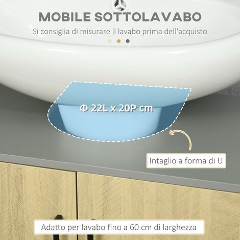 Mobile Sottolavello da Bagno 2 Ante 60x30x60 cm Grigio e Rovere