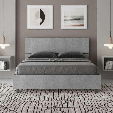 Letto Matrimoniale 160x190 cm con Rete Testata Inclinata Demas Cemento