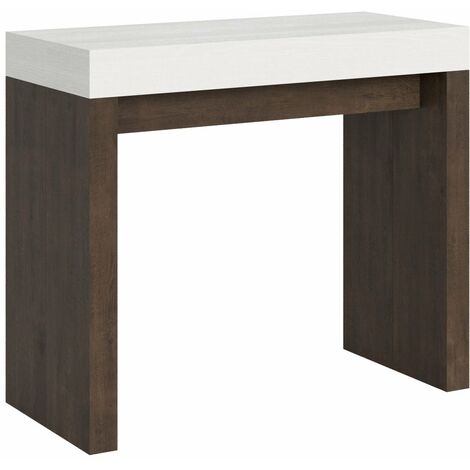 Consolle Allungabile 90-300x40x77 cm in Nobilitato Bianco e Noce (1/5)