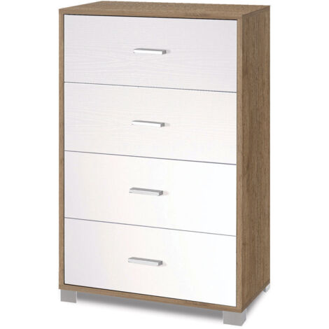 Cassettiera 4 Cassetti 70x112x41 cm Noce Stelvio/Bianco Fiammato (1/4)