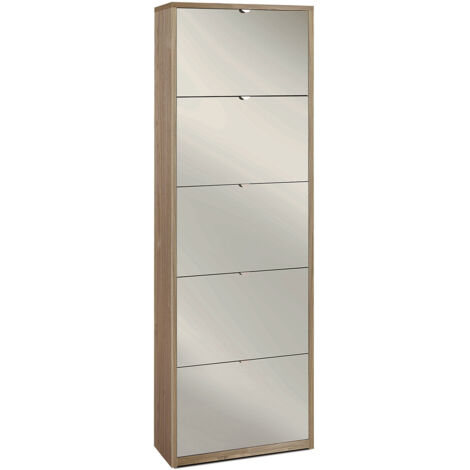 Scarpiera Salvaspazio 5 Ante con Specchio 25 Paia 63x190x29 cm Noce Stelvio (1/3)