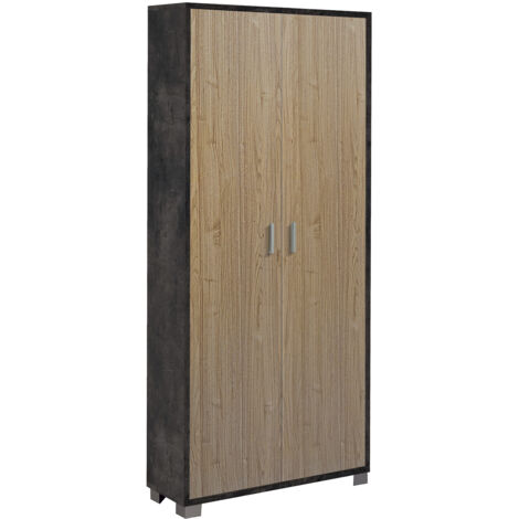 Armadio Multiuso 2 Ante 83x190x29 cm Ossido Nero/Noce Stelvio
