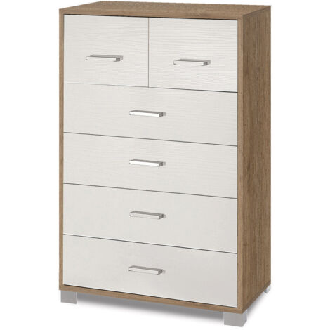 Cassettiera 4+2 Cassetti 70x112x41 cm Noce Stelvio/Bianco Fiammato (1/3)