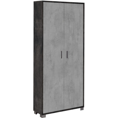 Armadio Multiuso 2 Ante 83x190x29 cm Ossido Nero/Cemento (1/3)