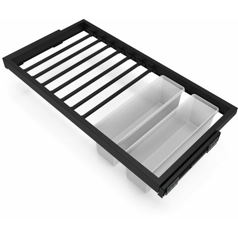 Kit 7 Aste Pantaloni e 2 Vassoi per Armadio 900 mm in Acciaio Emuca Nero