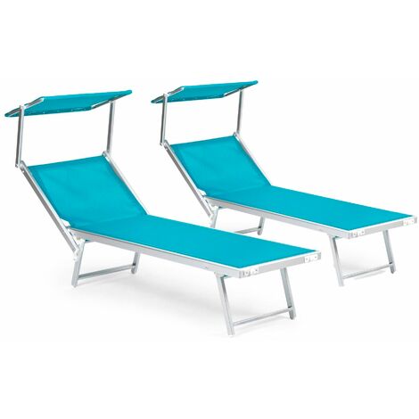2 Lettini Prendisole Pieghevoli Da Giardino E Spiaggia Con Schienale Regolabile - Blu