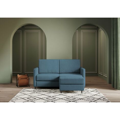 Divano 2 Posti con Pouf 138x155x85 cm Karay in Tessuto Avio