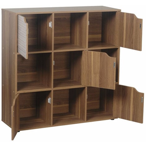 Libreria Mobiletto 9 Scomparti 5 Ante 88.8x29x90.5 cm in Legno MDF Effetto  Naturale