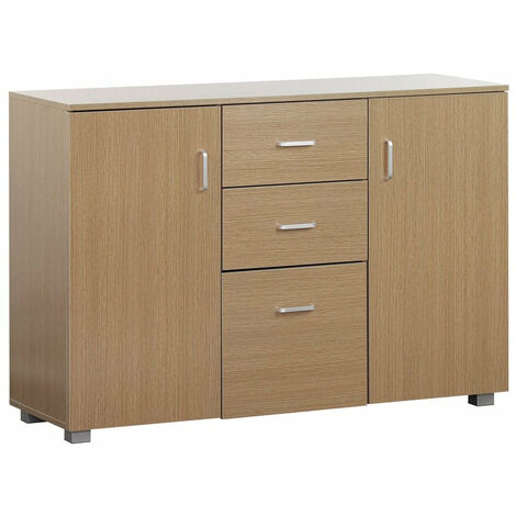 Credenza Sala Da Pranzo, Buffet Wind 1 Porta, 3 Cassetti, Struttura Colore  Grigio Antracite, Porte e Cassetti Colore Rovere, 120x40x86cm.