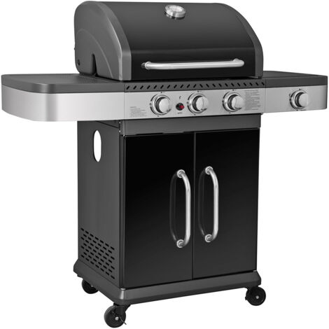 Barbecue a gas con 4 bruciatori in acciaio inox argentato Barbecue a gas con 4 bruciatori in acciaio inox argentato