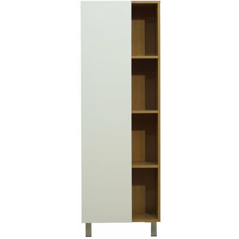 Mobile a Colonna per Bagno 50x140x24 cm 1 Anta 4 Ripiani in Melaminico  Rovere Chiaro e