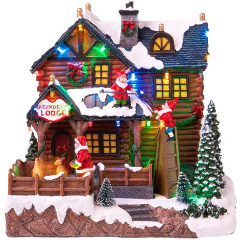 Villaggio Natalizio Casa Di Babbo Natale Con Luci Musica E Movimento H255 Cm In Resina 409085