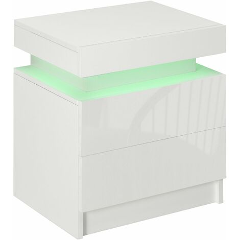Comodino con LED RGB 45x35x52 cm 2 Cassetti in Truciolato Bianco (1/5)