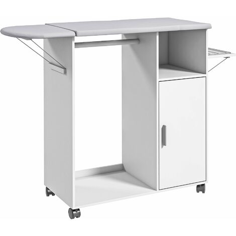 Asse da Stiro con Mobile 107x42,5x99 cm con Piano d’Appoggio e 3 Ripiani Bianco (1/5)