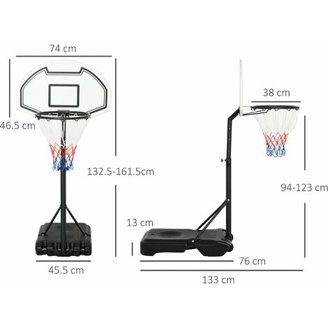 Canestro da Basket da Esterno per Bambini Altezza Regolabile 132,5-161,5 cm  Multicolore