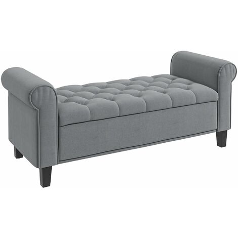 Panca Fondo Letto 126x48,5x57 cm in Tessuto Vellutato Grigio