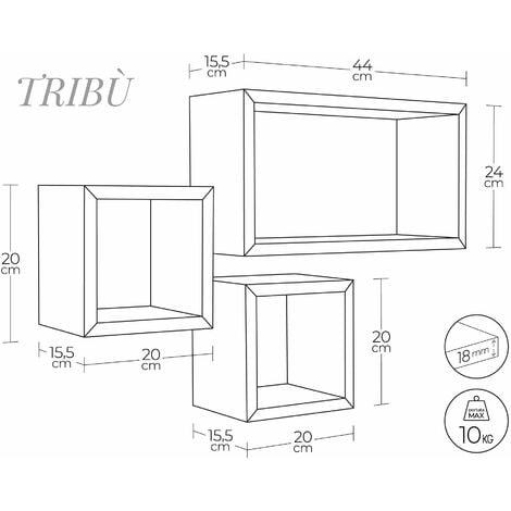 Set 3 Mensole da Parete Cubo in Fibra di Legno Incubo Grigio Sasso –  acquista su Giordano Shop