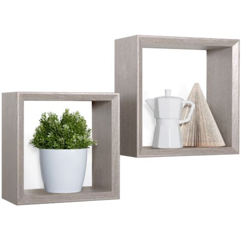hi-home, Set di 3 mensole sospese da parete, per decorazione della parete, quadrate, in legno, per riporre oggetti, per bagno, soggiorno, colore: marrone (Nero