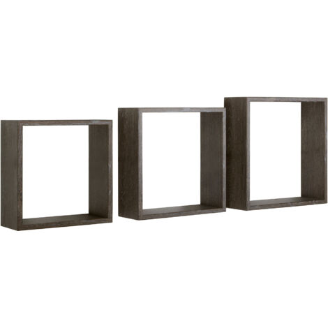 Set 3 Mensole da Parete Cubo in Fibra di Legno Incubo Slim Rovere Scuro (1/5)