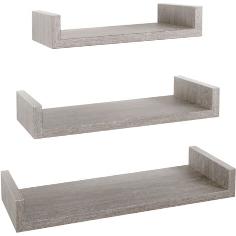 Set 3 Mensole da Parete 60-50-40x23,7x8 cm in Fibra di Legno Calamita Maxi  Rovere Grigio New (1/5)