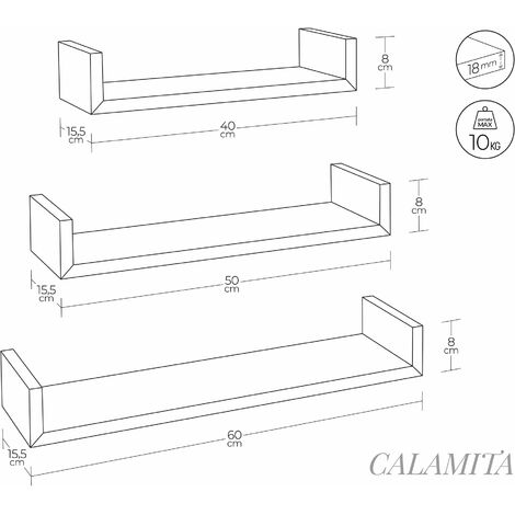 Set 3 Mensole da Parete 60-50-40x15,5x8 cm in Fibra di Legno Calamita Rovere  Tabacco – acquista su Giordano Shop