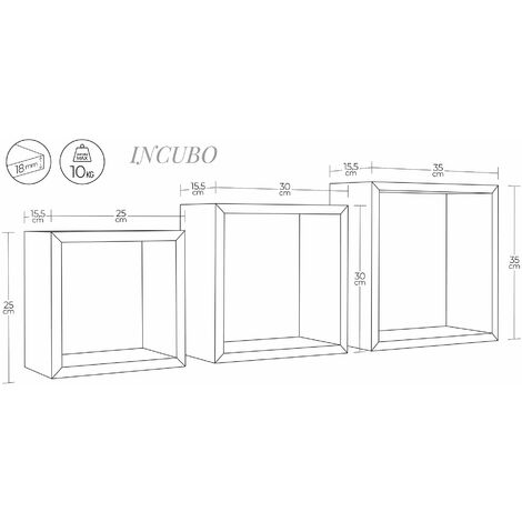 Set 3 Mensole da Parete Cubo in Fibra di Legno Incubo Wengè