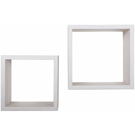 Mensola a cubo quadrata e squadrata, Legno MDF, Bianco (set da 3 pezzi)