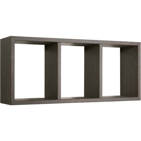 Mensola Rettangolare 3 Scomparti da Parete 70x30x15.5 cm in Fibra di Legno Tristano Rovere Scuro (1/5)