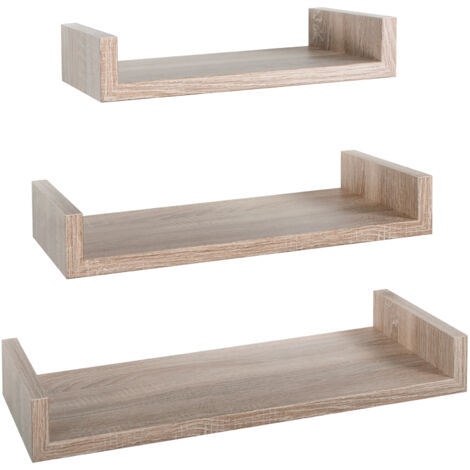 Set 3 Mensole da Parete 60-50-40x23,7x8 cm in Fibra di Legno Calamita Maxi  Rovere Naturale/Sagerau (1/5)