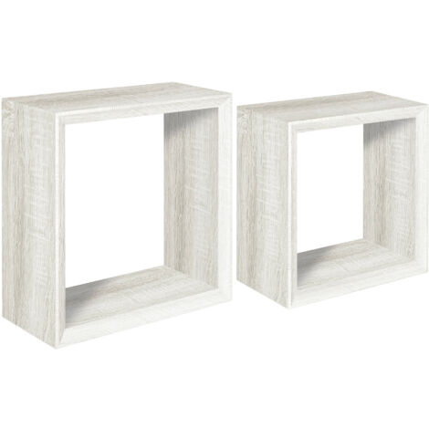 Set 2 Mensole Cubo da Parete Quadrato in Fibra di Legno Ginevra Rovere Sbiancato (1/4)