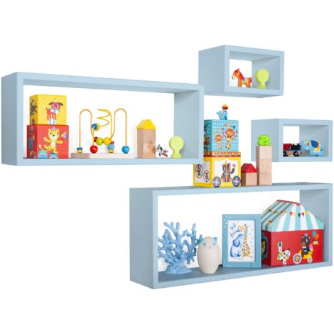 Maison B3 Set 3 Mensole Da Parete In MDF - 37,5x29x12 Cm - Grigio, Bianco E Azzurro - Design Semplice E Moderno - 2