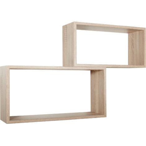 Set 2 Mensole Cubo da Parete Rettangolare in Fibra di Legno Bislungo Rovere Sagerau (1/5)
