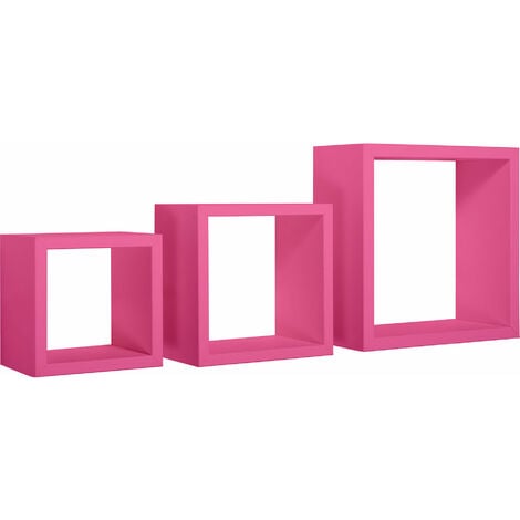 Set 3 Mensole da Parete Cubo in Fibra di Legno Rubic Fuxia