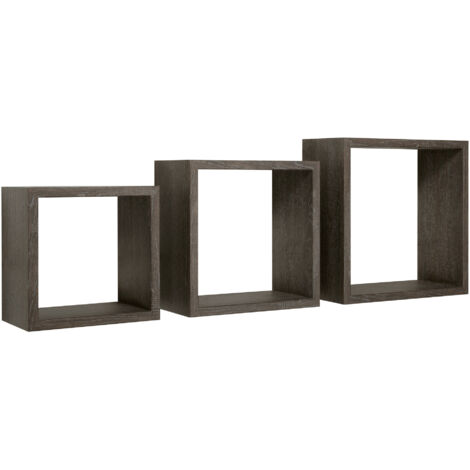 Set 3 Mensole da Parete Cubo in Fibra di Legno Incubo Rovere Scuro (1/5)
