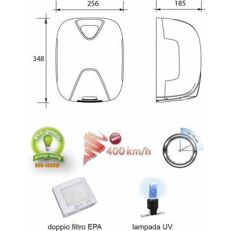 Asciugamani Elettrico con Fotocellula 1450W Vama Laser Flow UV Basic BF  Grigio