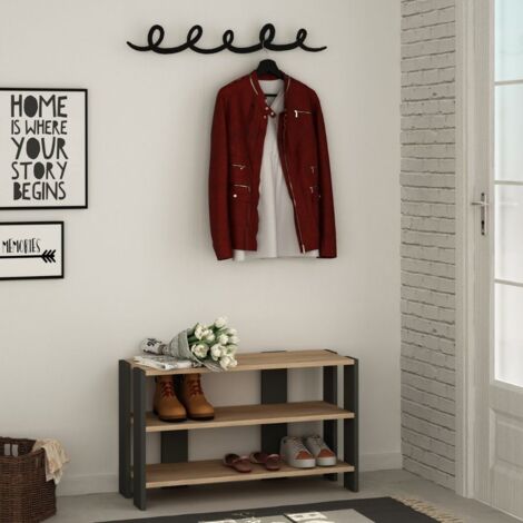 Mobile Ingresso con Scarpiera e Appendiabiti 84x32x43 cm in MDF Tono Nero (1/4)