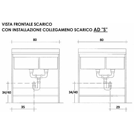 Mobile Lavatoio 80x60x85cm 2 Ante 2 Vasche Asse in Termoplastico Montegrappa  Edilla Bianco