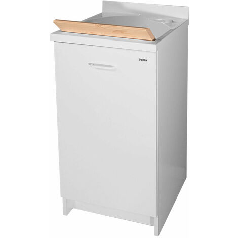 Mobile Lavatoio 45x50x85cm Anta Asse in Legno Montegrappa Edilla Bianco Sinistra con Cesto (1/4)