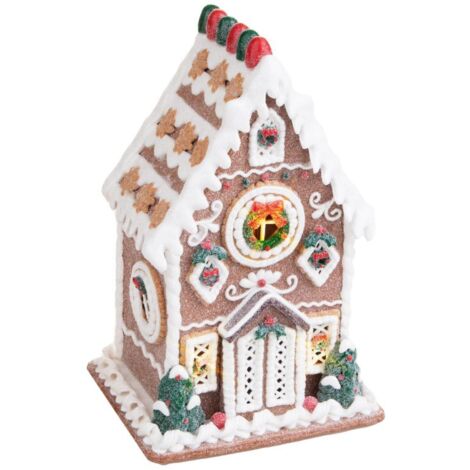 Decorazione natalizia: villaggio di Natale con decorazioni innevate e luci LED nelle casette, 3D