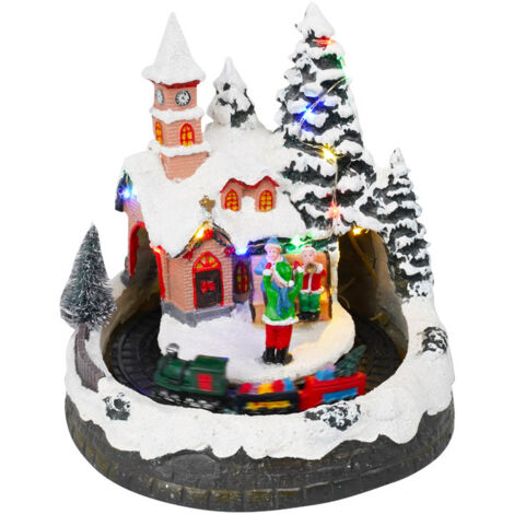 Villaggio Natalizio 19x18x19 cm in Resina con Trenino Musica e Luci (1/2)