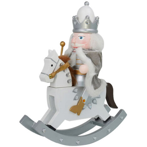 Soldato Schiaccianoci Natalizio 29x8x23 cm con Cavallo a Dondolo Bianco e Argento