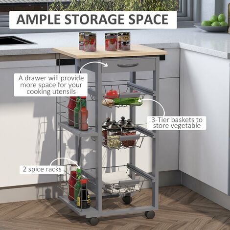 SoBuy Carrello Cucina Carrellino Salvaspazio Carrello Cucina Legno Bianco  Con Ruote Fkw49-W