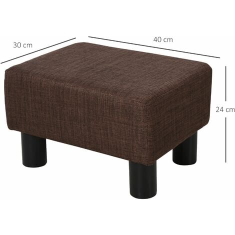 Pouf Poggiapiedi Imbottito 40x30x24 cm in Tessuto Effetto Lino Marrone Scuro