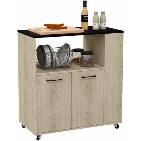 Carrello da Cucina con Ripiano 2 Ante 75x40x80,5 cm in Truciolato Rovere e Nero (1/5)